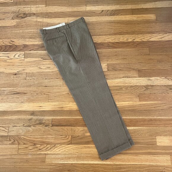 Mabitex Tasmanian Wool Twill Tan Cuffed Flat-Front Dress Pants - Men's 50/34x30 - Picture 3 of 9